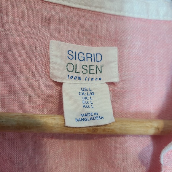 Sigrid Olsen Womens Linen Blouse Top Large Coastal Minimalist Flowy Resort Pink - Picture 2 of 5